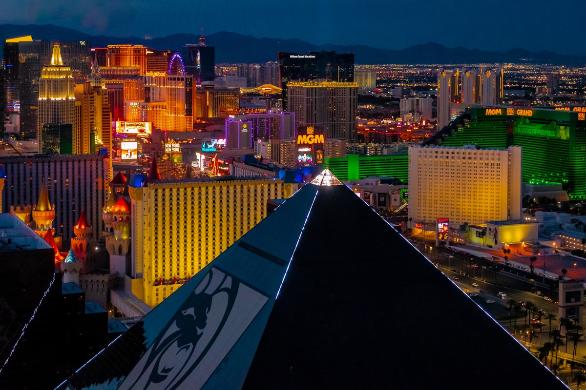 The Las Vegas Strip lit up at night with casino hotels lining the boulevard